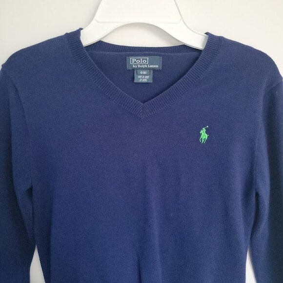 Polo by Ralph Lauren Boys Small (8) Blue Sweater 100% Cotton Vneck Long Sleeve - Picture 2 of 7